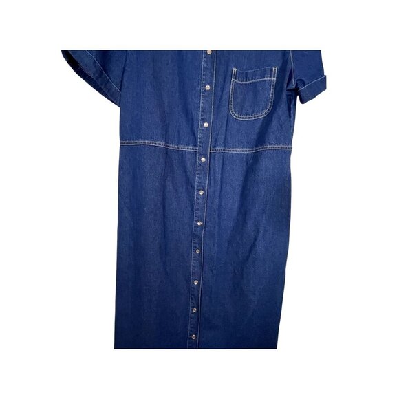 Vintage Denim Dress L Blue Western Chic Pearl Snap Classic Preppy Neutral 80s - Picture 8 of 13